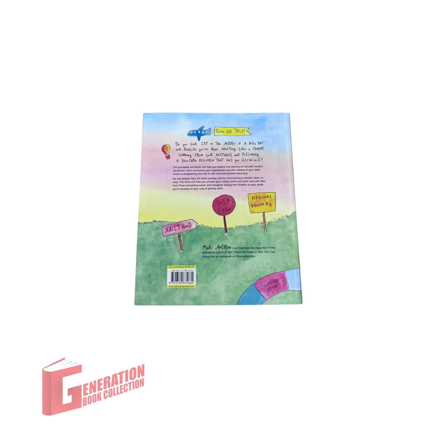 View of the back cover and ISBN information for this authentic imported copy of Getting There by Mari Andrew.