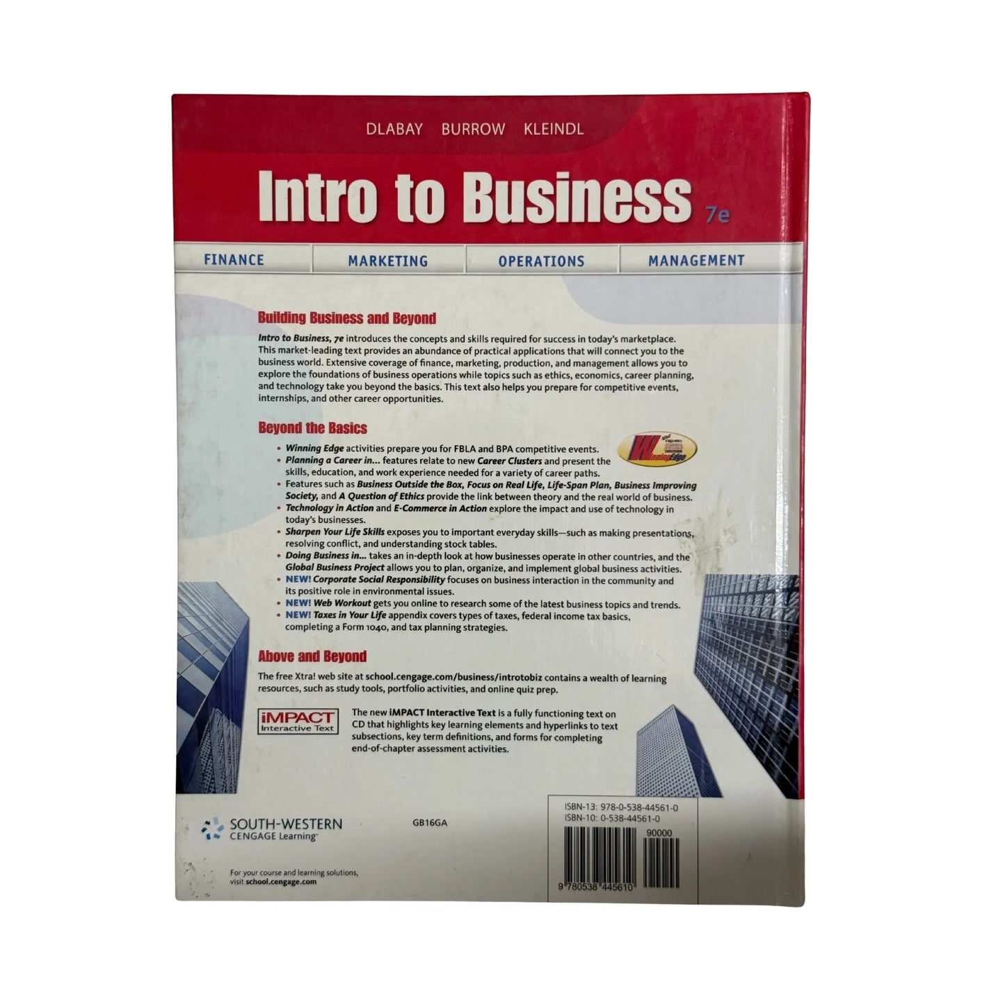 View of the back cover and ISBN information for this authentic imported copy of Intro to Business