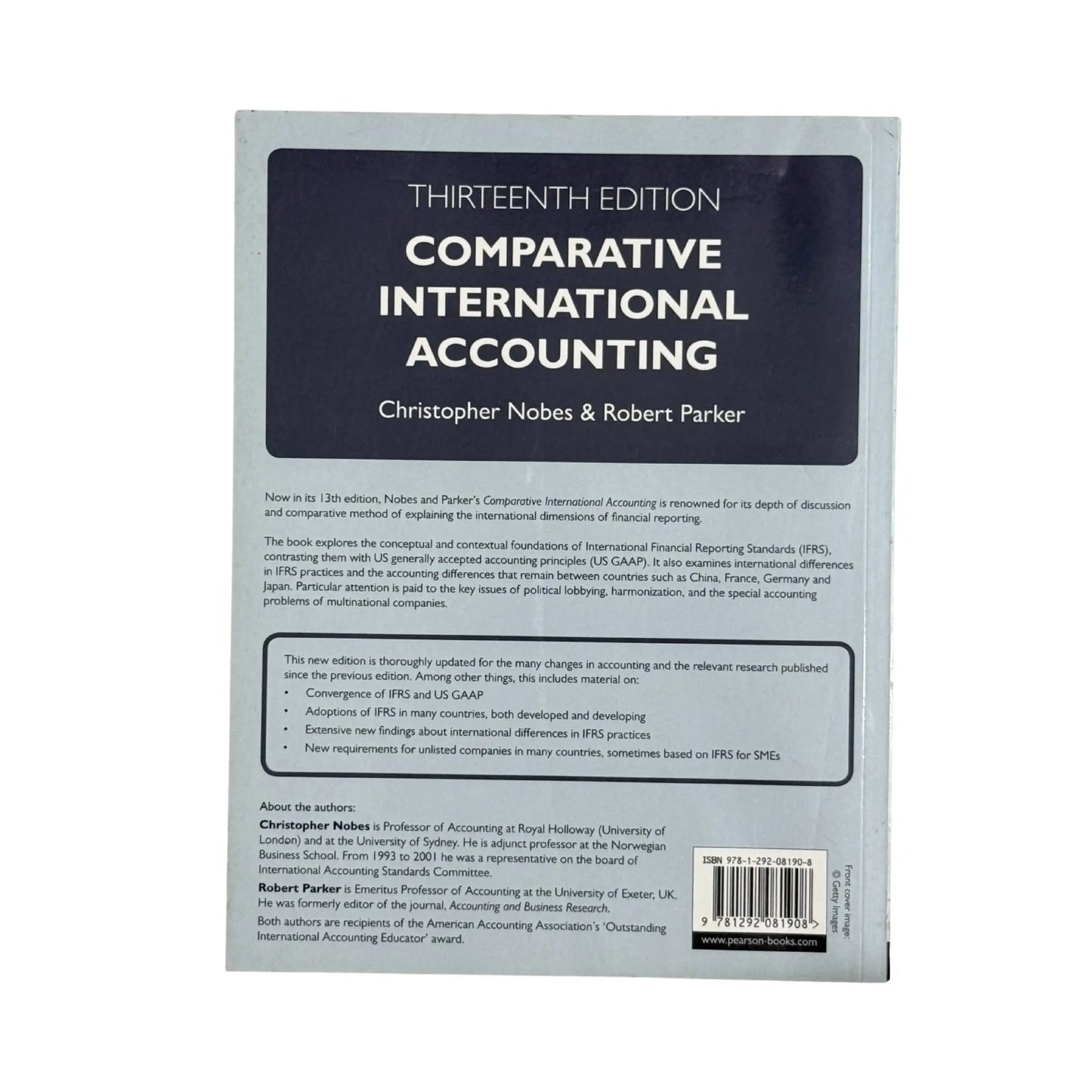 Back cover details of Comparative International Accounting imported edition