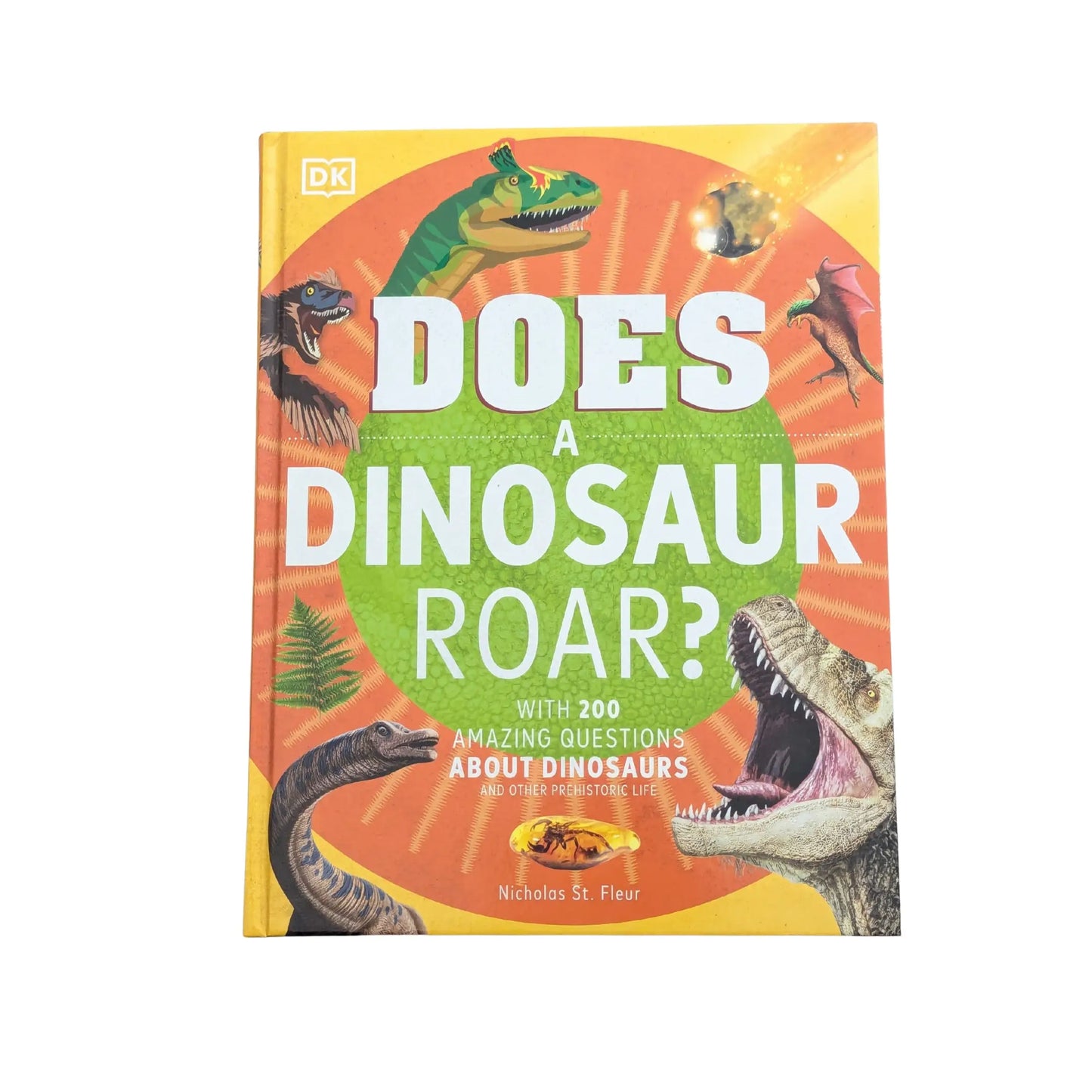 The front cover of Does a Dinosaur Roar? by DK, available as an original imported copy at Generation Books Collection Pakistan.