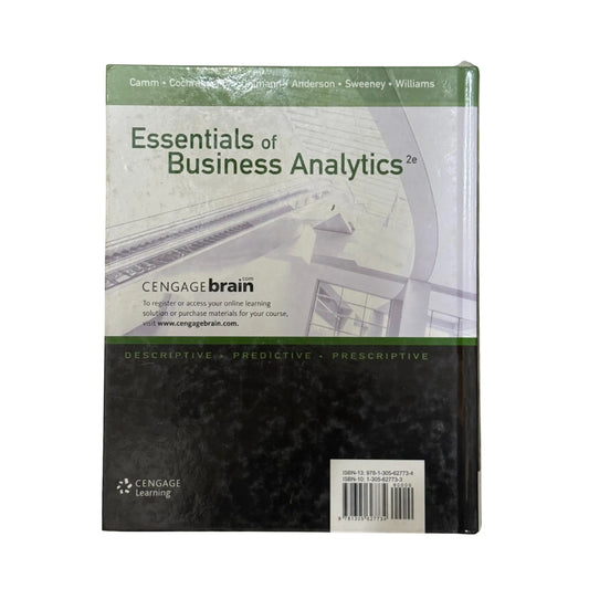 The back cover and synopsis of the original Essentials of Business Analytics book.