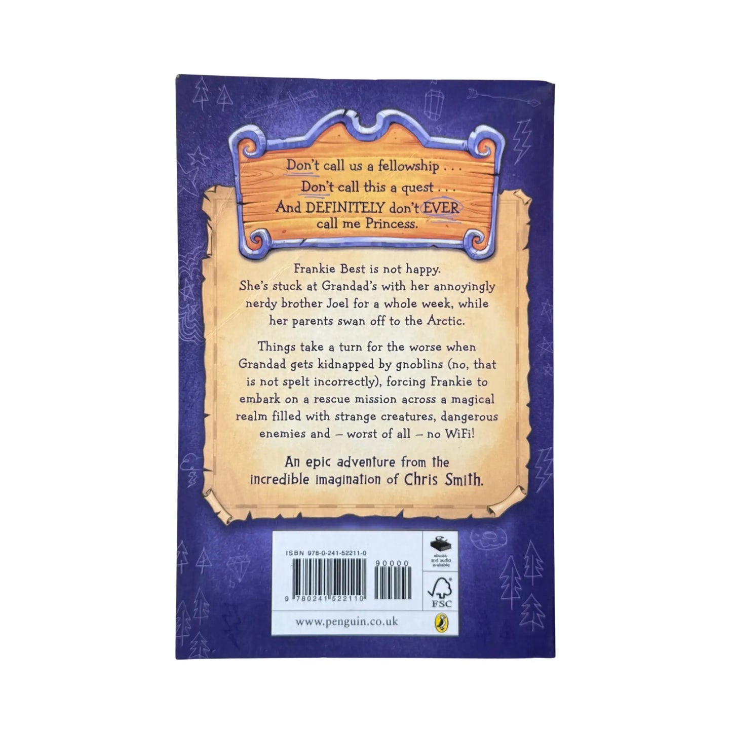 The back cover and synopsis of the original Frankie Best Hates Quests book.