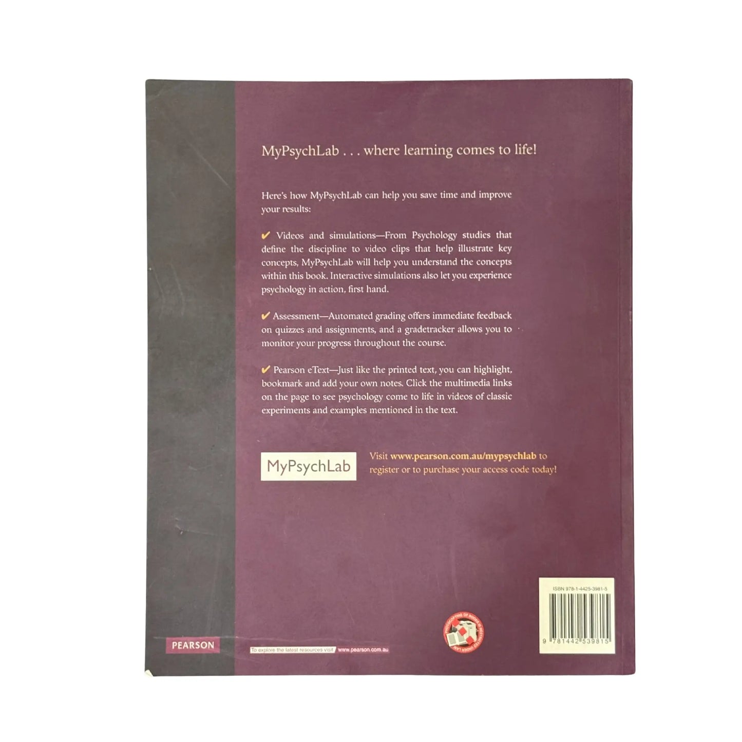 Back cover details of Psychology and Life (Australasian Edition) imported edition