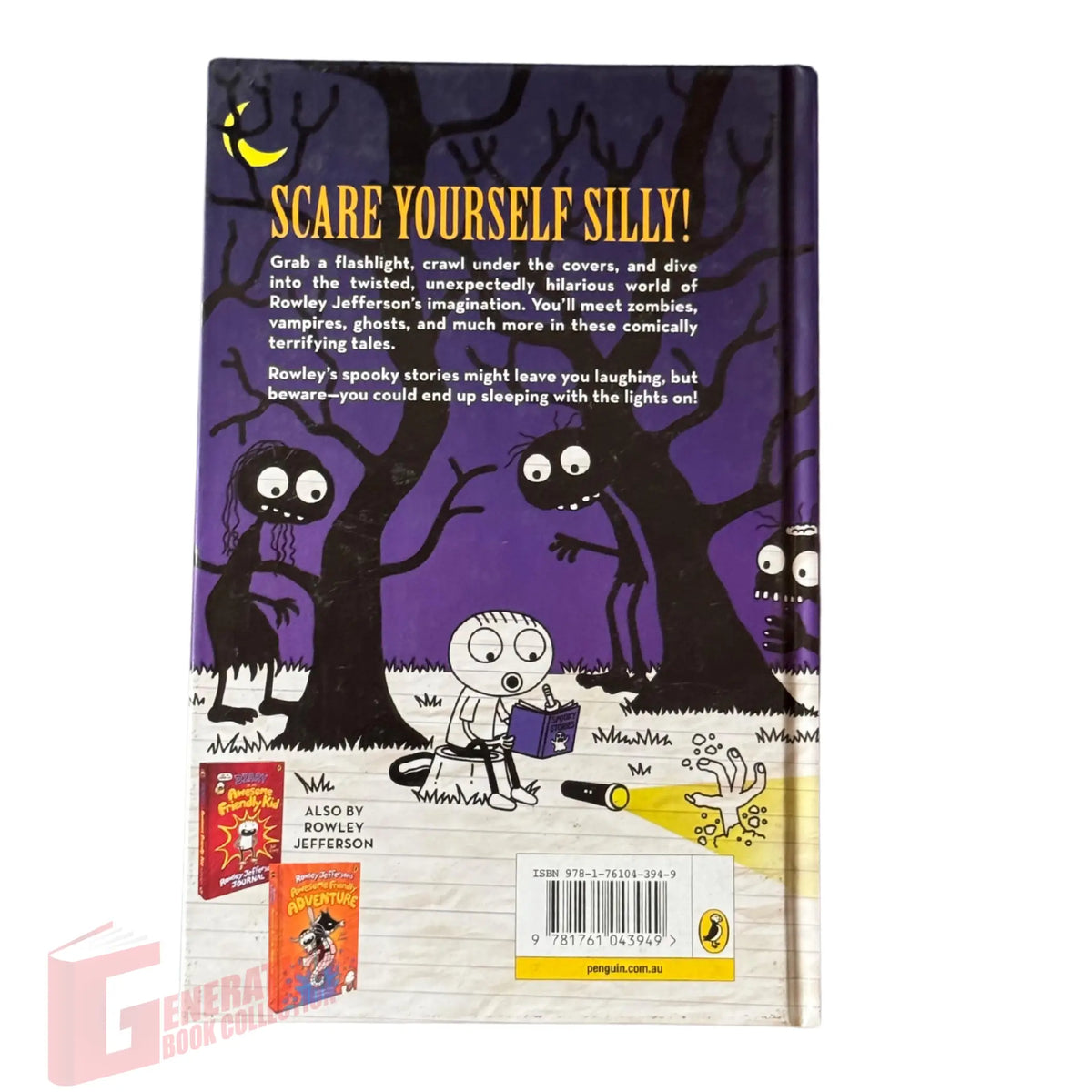 The back cover and synopsis of the original Rowley Jefferson's Awesome Friendly Spooky Stories book.