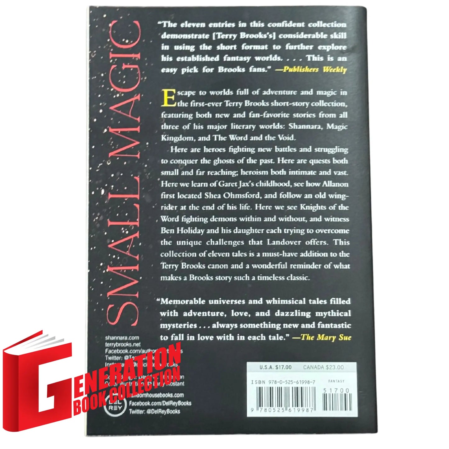 The back cover and synopsis of the original Small Magic short fiction collection.