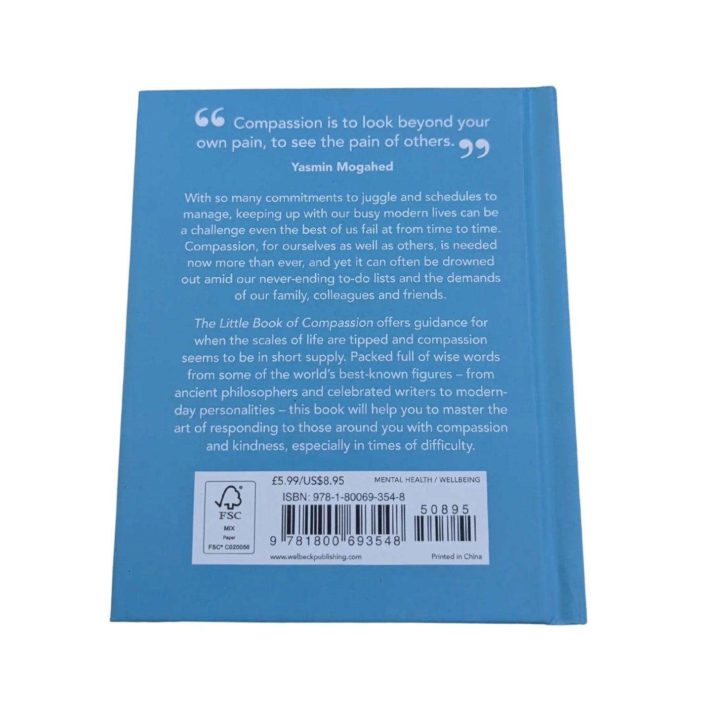 The back cover and synopsis of the original The Little Book of Compassion book.