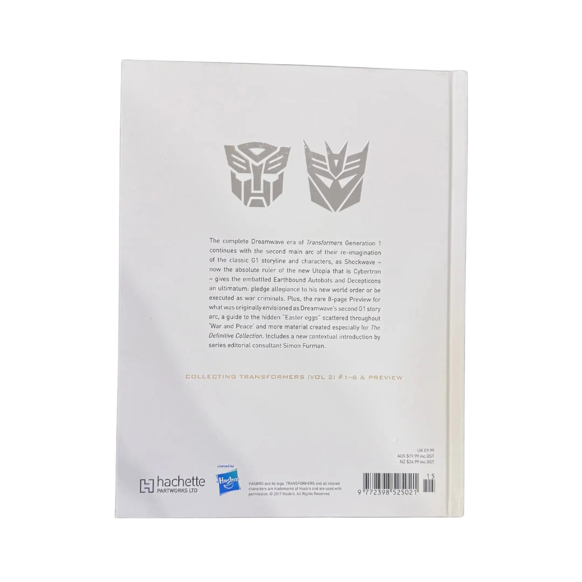 The back cover and synopsis of the original Transformers The Definitive G1 Collection Vol. 26 book.
