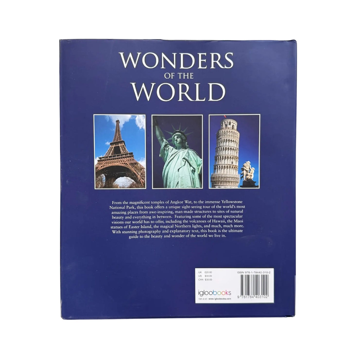 The back cover and synopsis of the original Wonders of the World book.