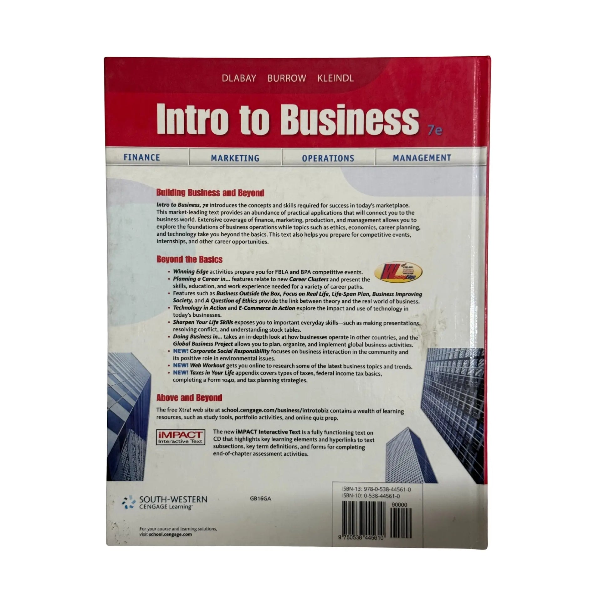 View of the back cover and ISBN information for this authentic imported copy of Intro to Business
