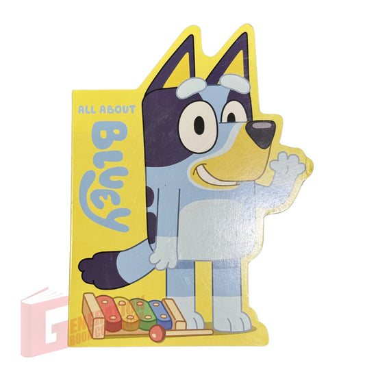 The front cover of Bluey: All About Bluey, available as an original imported copy at Generation Books Collection Pakistan.