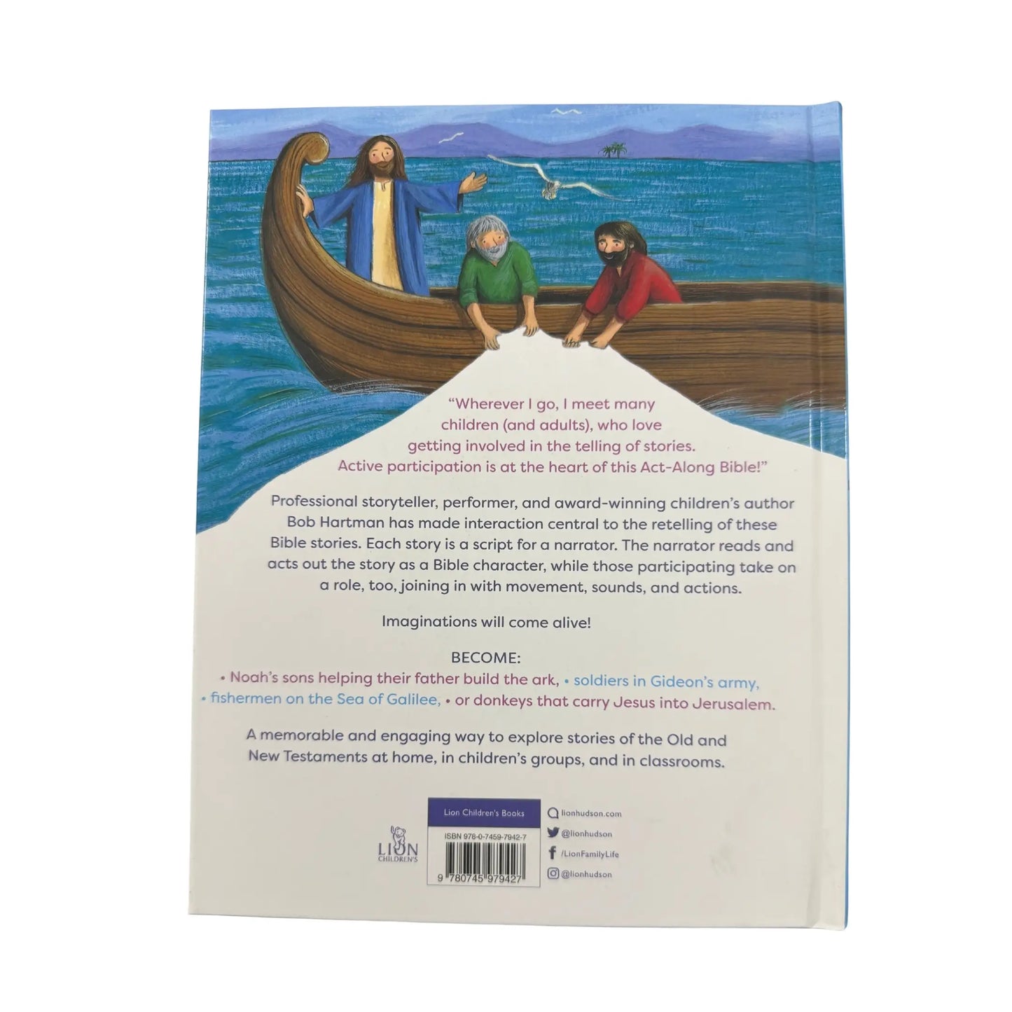 Back cover details of Bob Hartman's Act-Along Bible imported edition