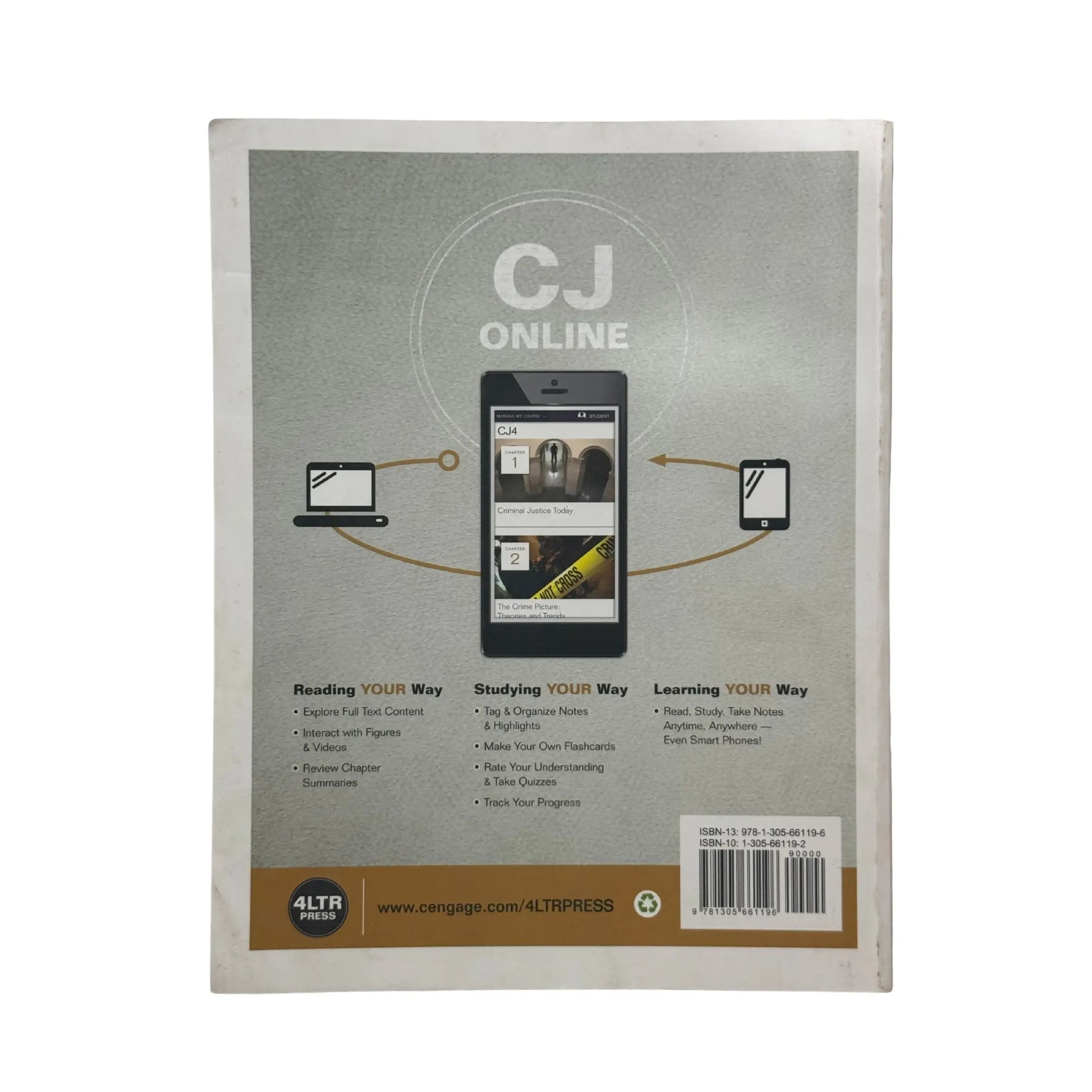 The back cover and synopsis of the original CJ Criminal Justice book.