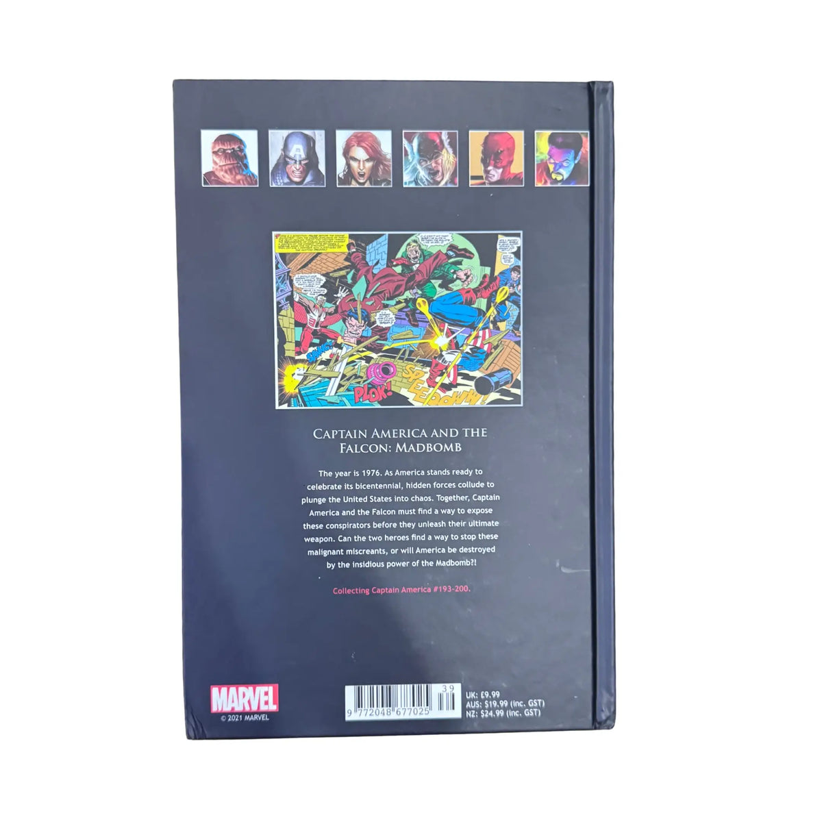 The back cover and synopsis of the original Captain America and the Falcon: Madbomb graphic novel.