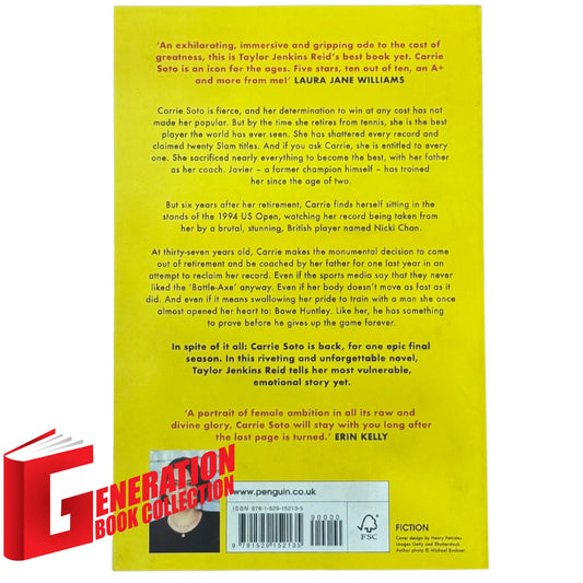 Back cover details of Carrie Soto Is Back imported edition