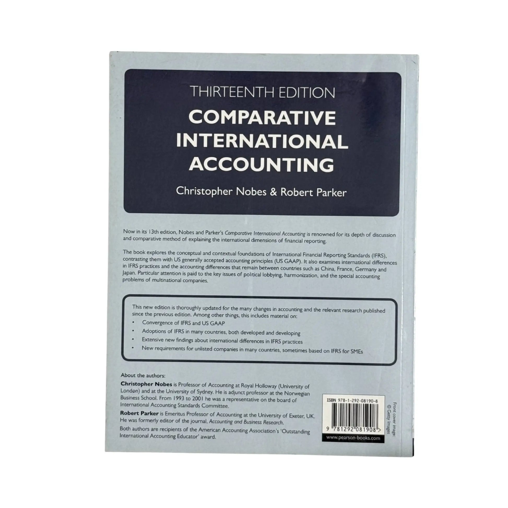 Back cover details of Comparative International Accounting imported edition