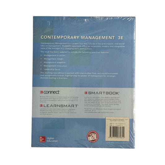 The back cover and synopsis of the original Contemporary Management + Connect Online book.