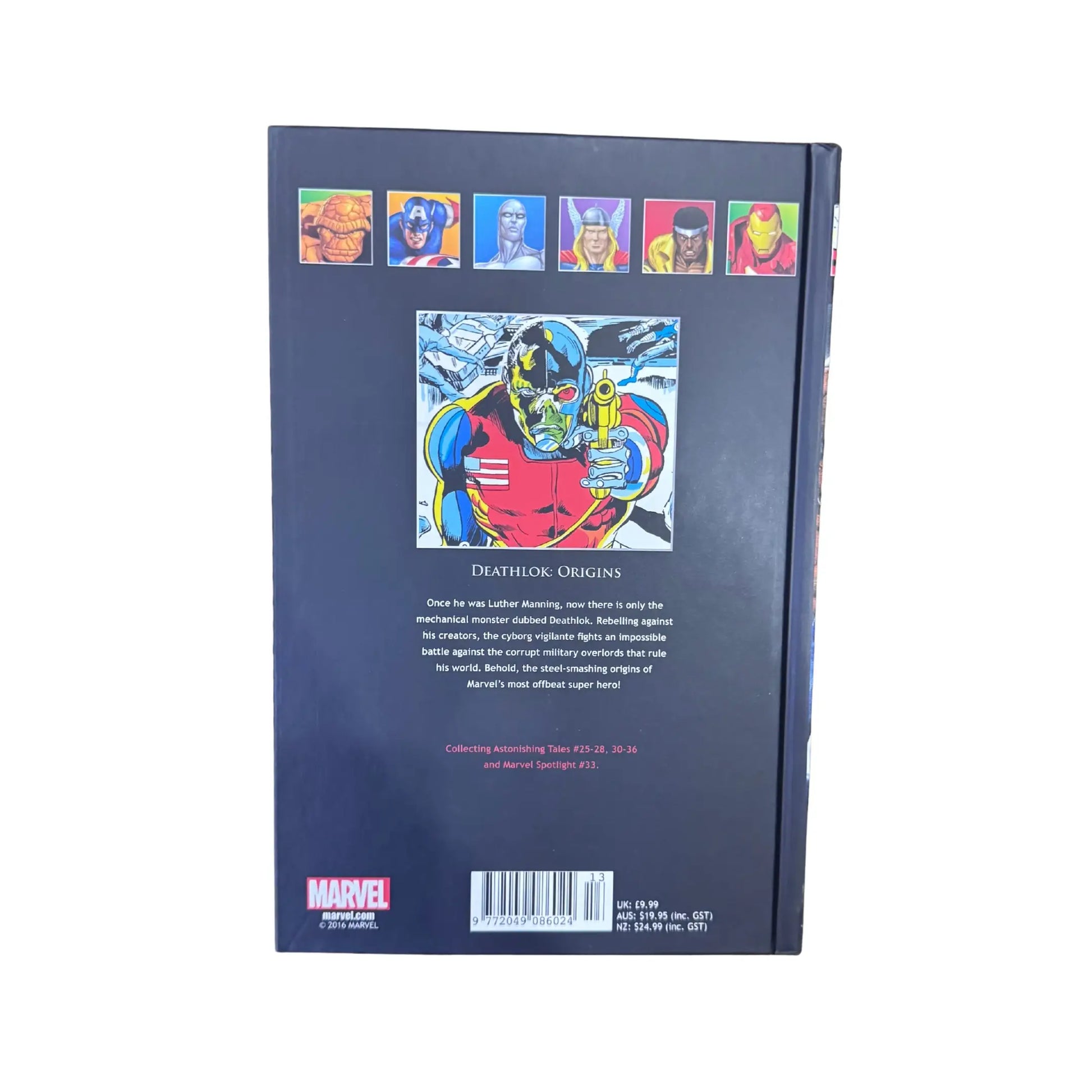 The back cover and synopsis of the original Deathlok Origins book.