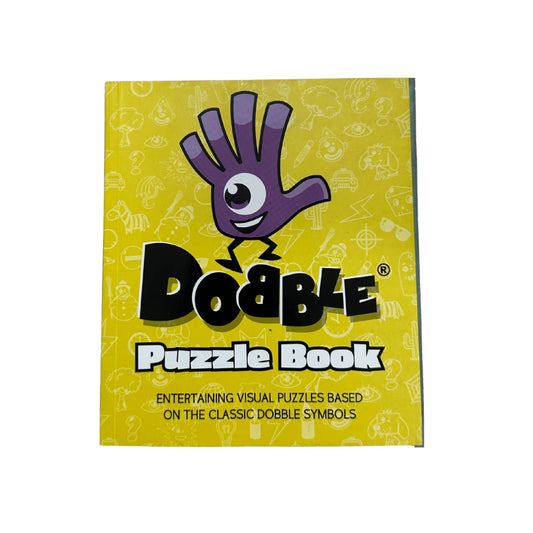 Dooble Puzzle Book packaging with a purple hand logo on a yellow background