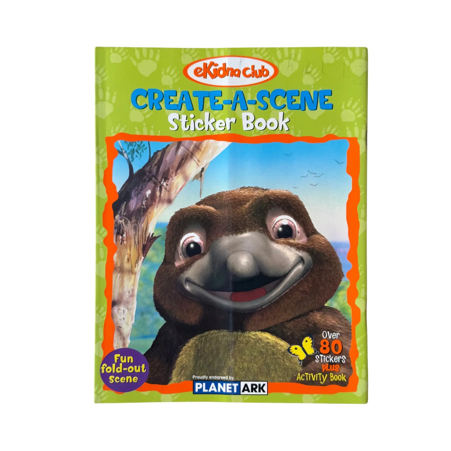 The front cover of the Ekidna Club Create-a-Scene Sticker Book, a collaboration between Five Mile and Planet Ark, available as an original imported copy at Generation Books Collection Pakistan.