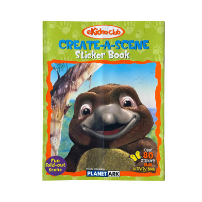 The front cover of the Ekidna Club Create-a-Scene Sticker Book, a collaboration between Five Mile and Planet Ark, available as an original imported copy at Generation Books Collection Pakistan.
