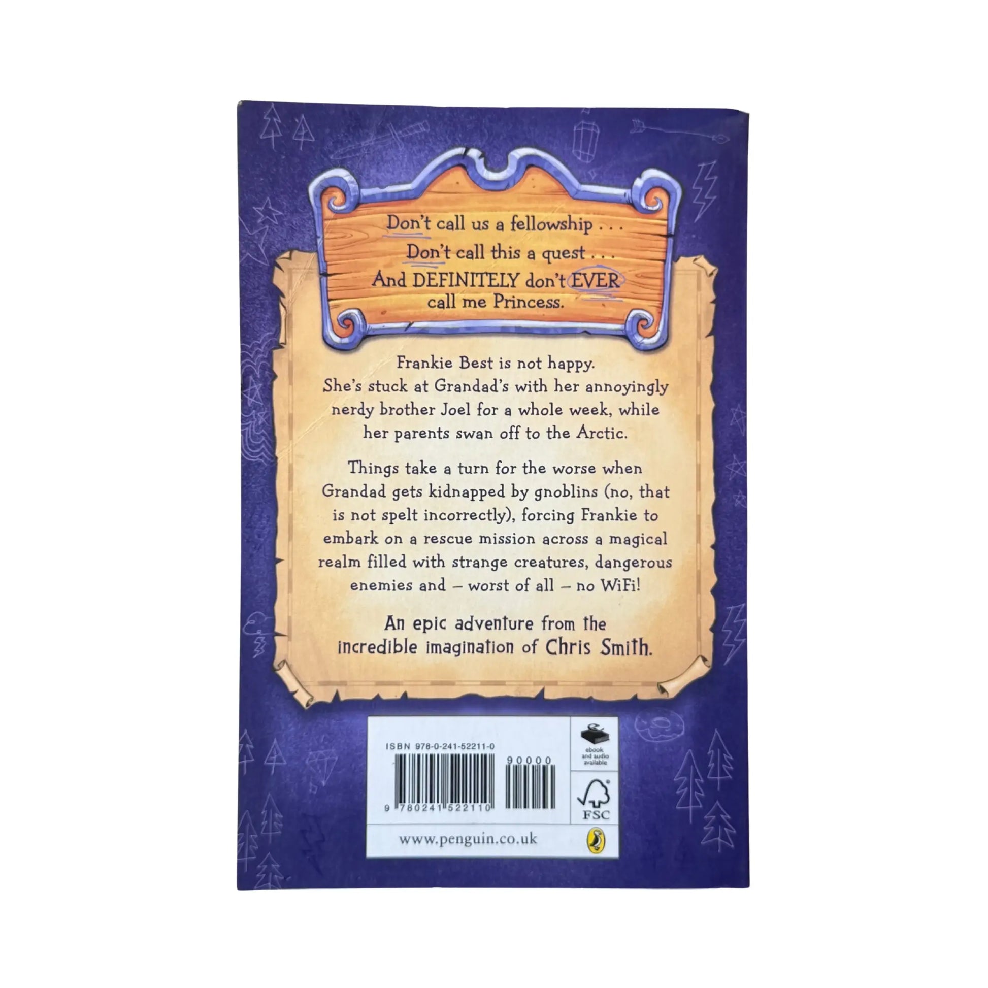 The back cover and synopsis of the original Frankie Best Hates Quests book.