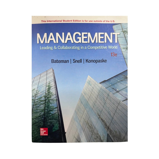 Official front cover of Management by Bateman, Snell, and Konopaske, a genuine imported McGraw-Hill textbook.
