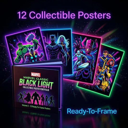 Marvel Classic Black Light Collectible Poster Portfolio Volume 2 12 Collectible Ready-To-Frame Posters