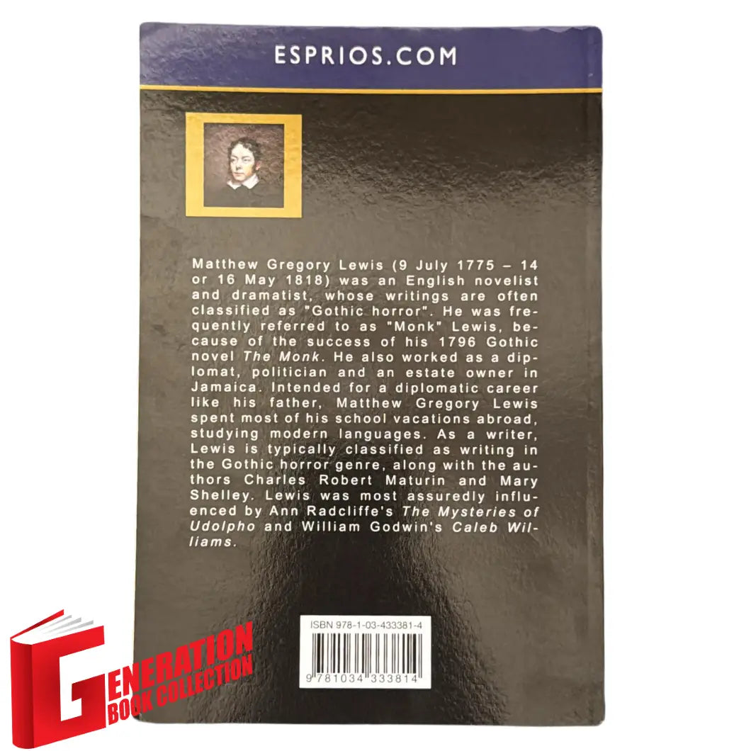 The back cover and publisher details for the classic novel Mistrust; or, Blanche and Osbright by M.G. Lewis.