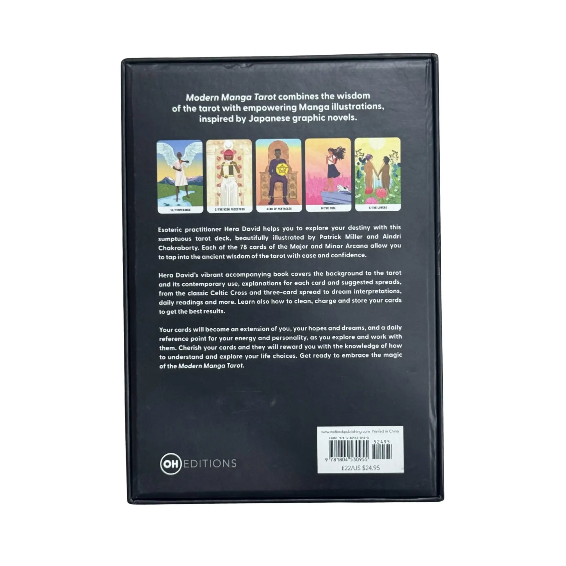 The back of the Modern Manga Tarot packaging and card designs.