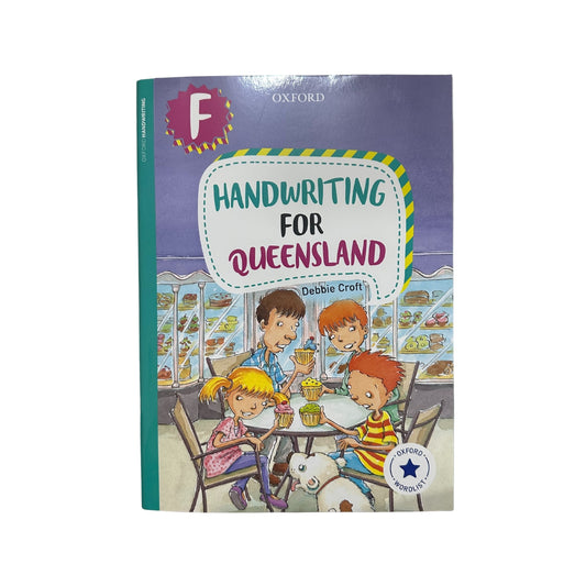 The cover of Oxford Handwriting for Queensland Year F, available as an original imported copy at Generation Books Collection Pakistan.