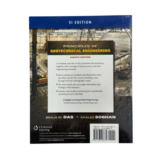 Back cover details of Principles of Geotechnical Engineering imported edition