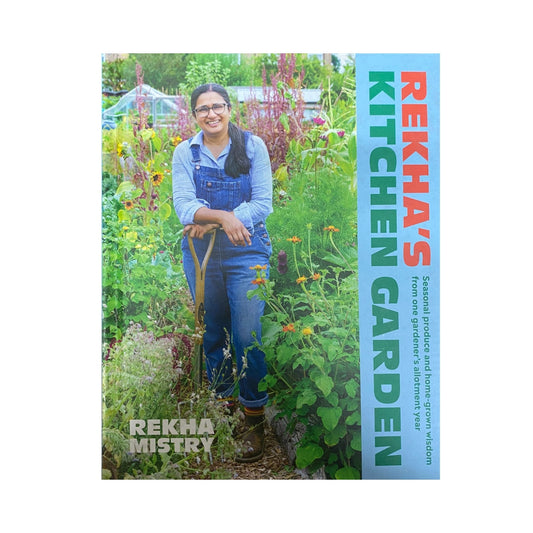 The front cover of Rekha's Kitchen Garden by Rekha Mistry, available as an original imported copy at Generation Books Collection Pakistan.