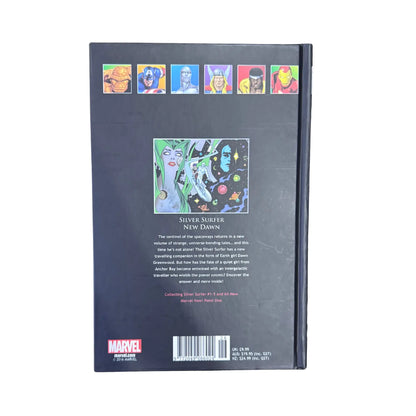 The back cover and synopsis of the original Silver Surfer: New Dawn book.