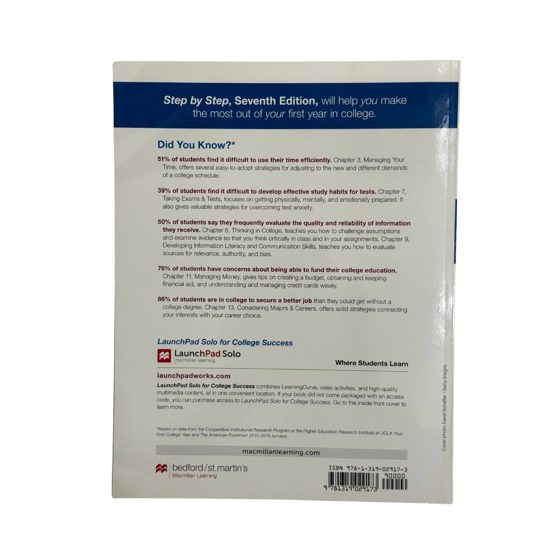 Back cover details of Step by Step to College and Career Success imported edition