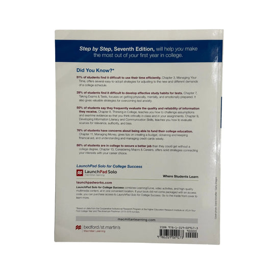 Back cover details of Step by Step to College and Career Success imported edition