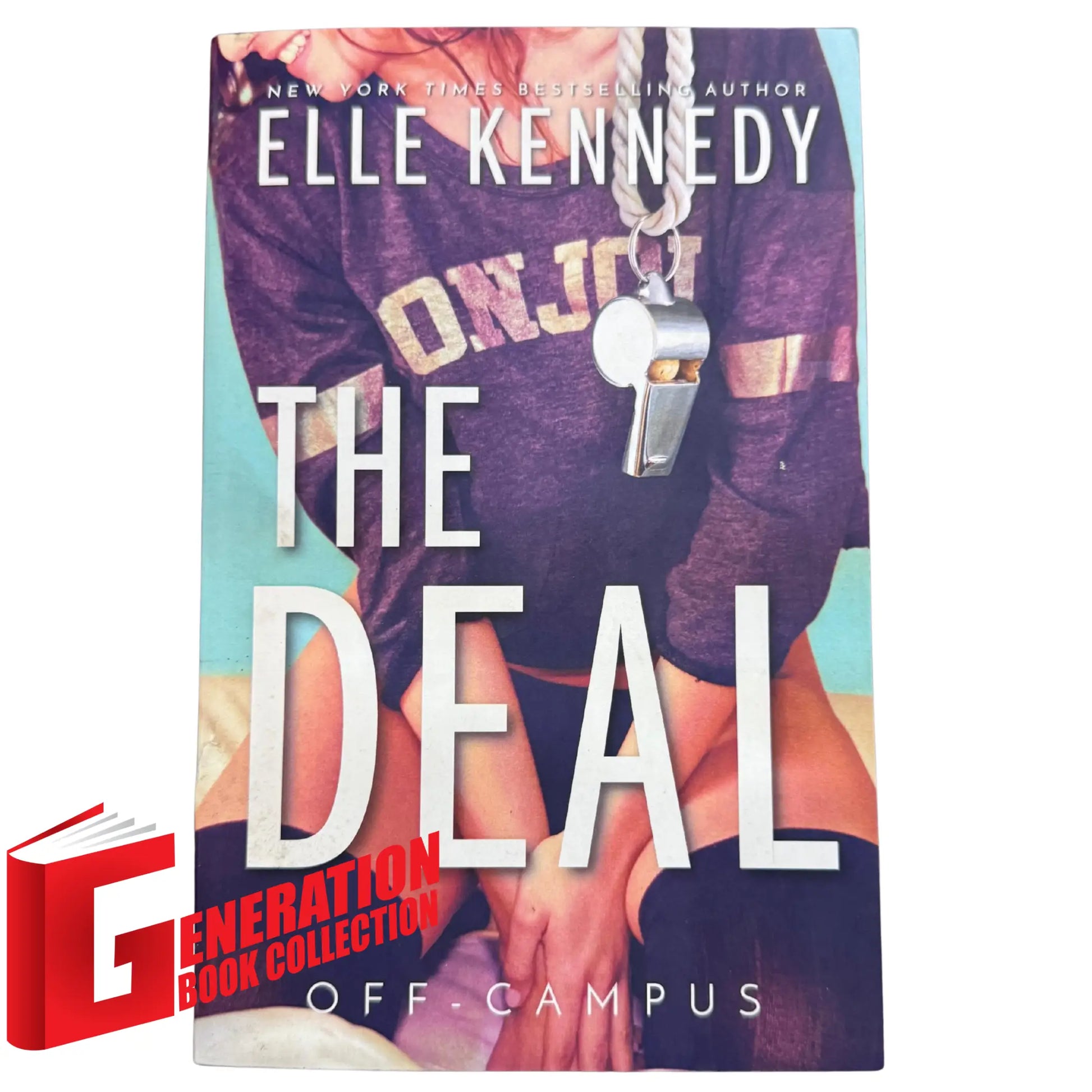 Front cover of the romance novel "The Deal" by Elle Kennedy, featuring a minimalist design with a focus on the title and a bold, contemporary aesthetic typical of the Off-Campus series.