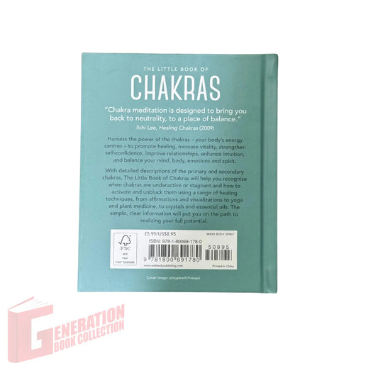 The back cover and synopsis of the original The Little Book of Chakras book.