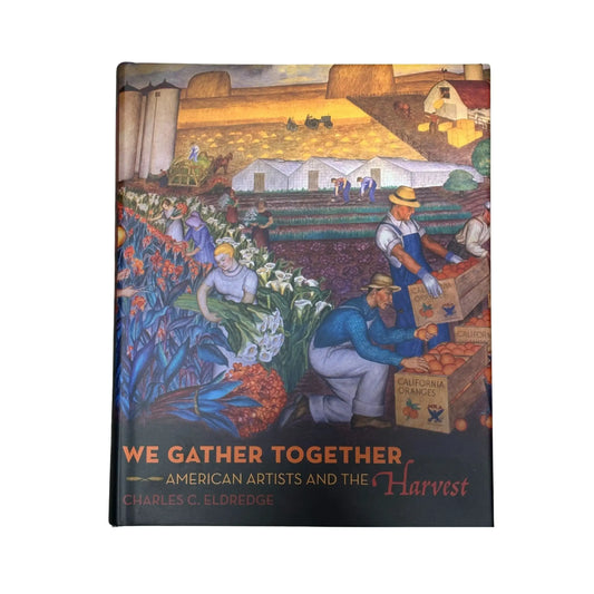 Book cover of 'We Gather Together' with a colorful illustration of a farm scene on a white background.