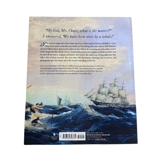 The back cover and synopsis of the original Wreck of the Whale Ship Essex book.
